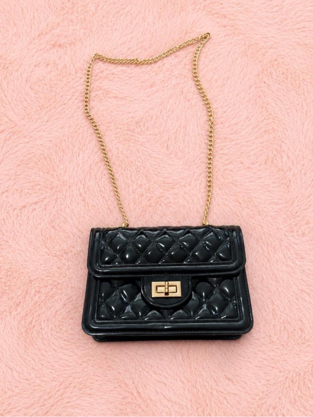 Mini Chic Quilted Patent Leather Crossbody Bag - Black